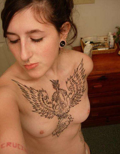 Emo Amateur With A Hot Chest Tattoo