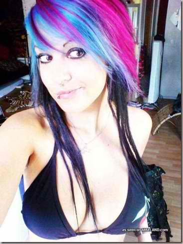 Super Cute Blue Haired Emo Teen Posing